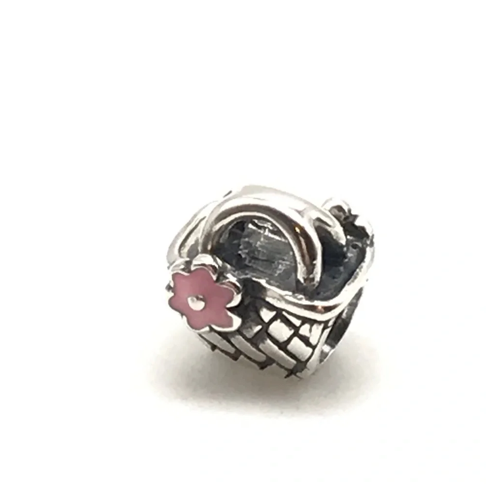 Chamilia 925 Sterling Silver Pink Flower Beach Basket Bead Charm